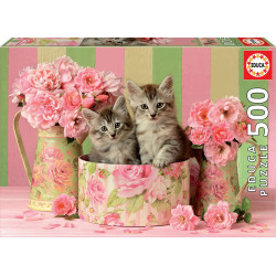 Puzzle Educa 500 piezas Gatitos con Rosas